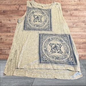 Tiny Women’s Oversized Gray Graphic Tank Top Blue Print Floral Butterfly Small